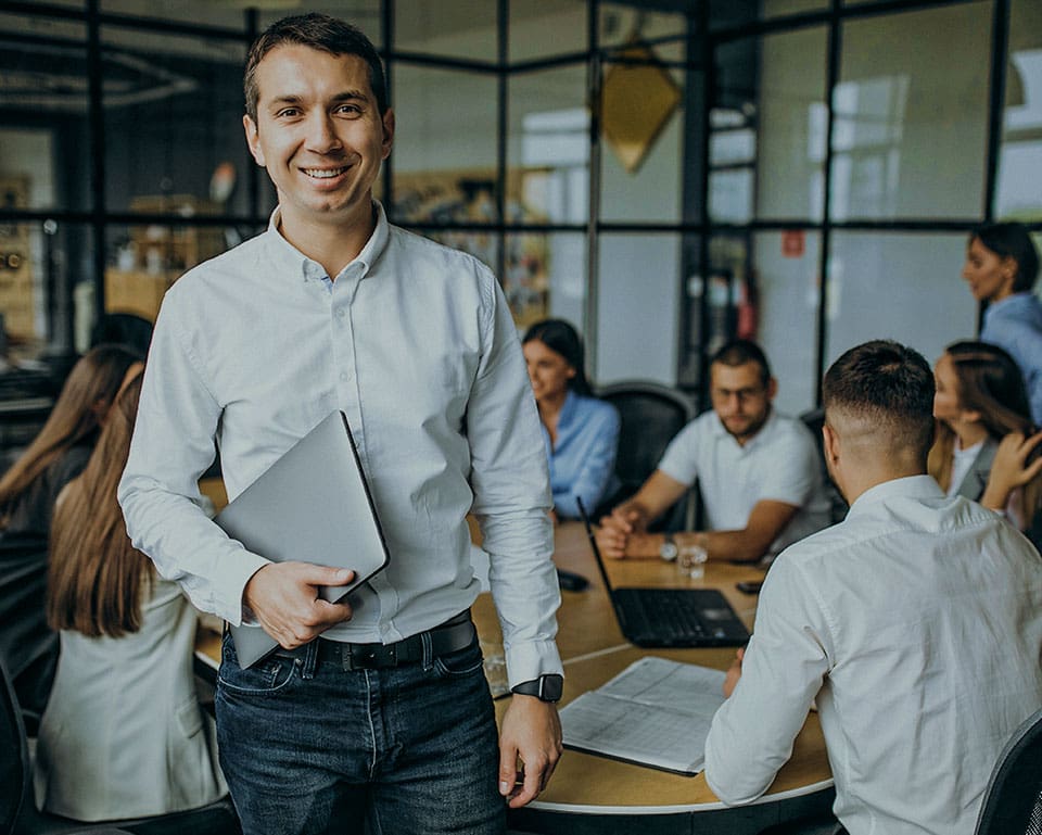 two businessmen viewing smartphone