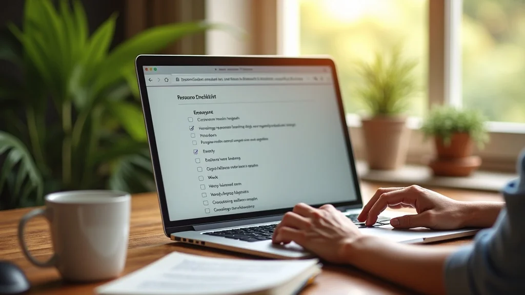 Marketer offering downloadable lead magnet resource on sleek laptop in a cozy workspace, photorealistic, green and wood tones