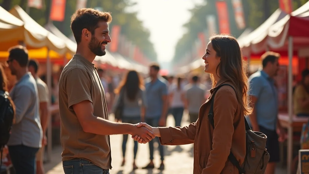 Professional networking with local influencer at a city event for local seo link building