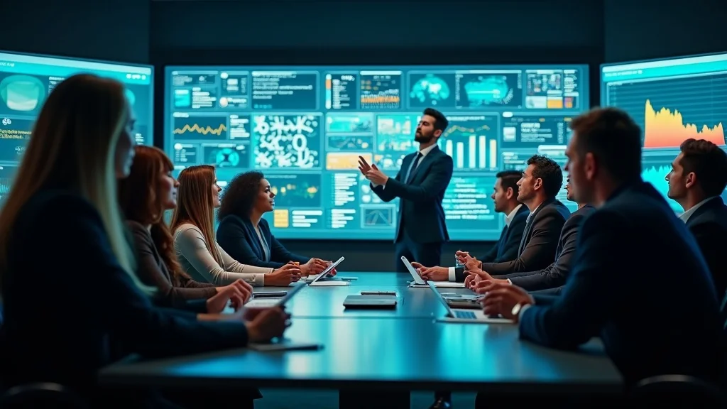 Dynamic digital newsroom with professionals collaborating on interactive screens, representing media site collaboration and real-time influence, photorealistic modern workspace.