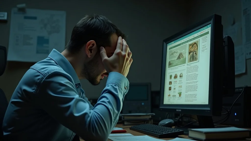 Frustrated business owner facing slow, cluttered website—avoid design pitfalls in your website design.