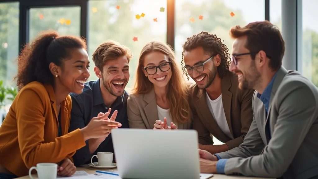 Diverse service business team celebrating marketing success, showing the benefits of modern strategies over outdated marketing