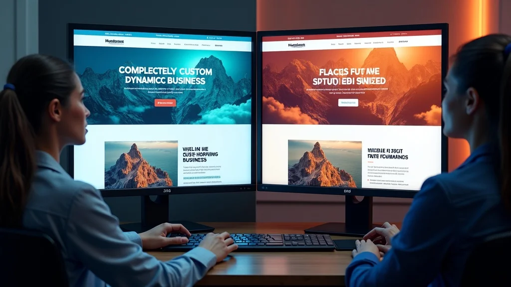 Split-screen comparison: custom web page design vs. basic website template, highlighting advantages of personalized web solutions.