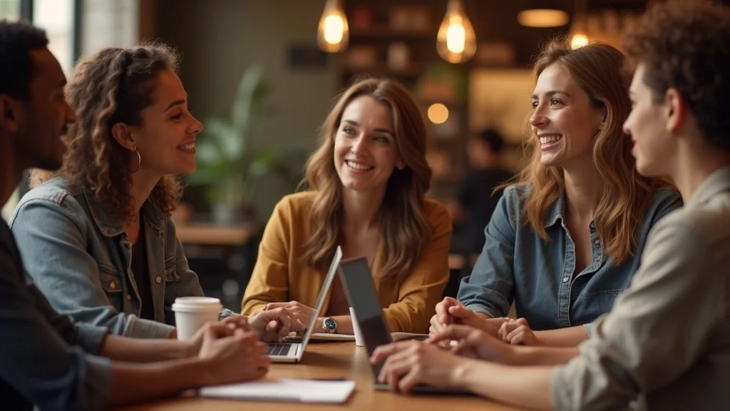 Diverse group of people discussing audience preferences to define target market for marketing methods.